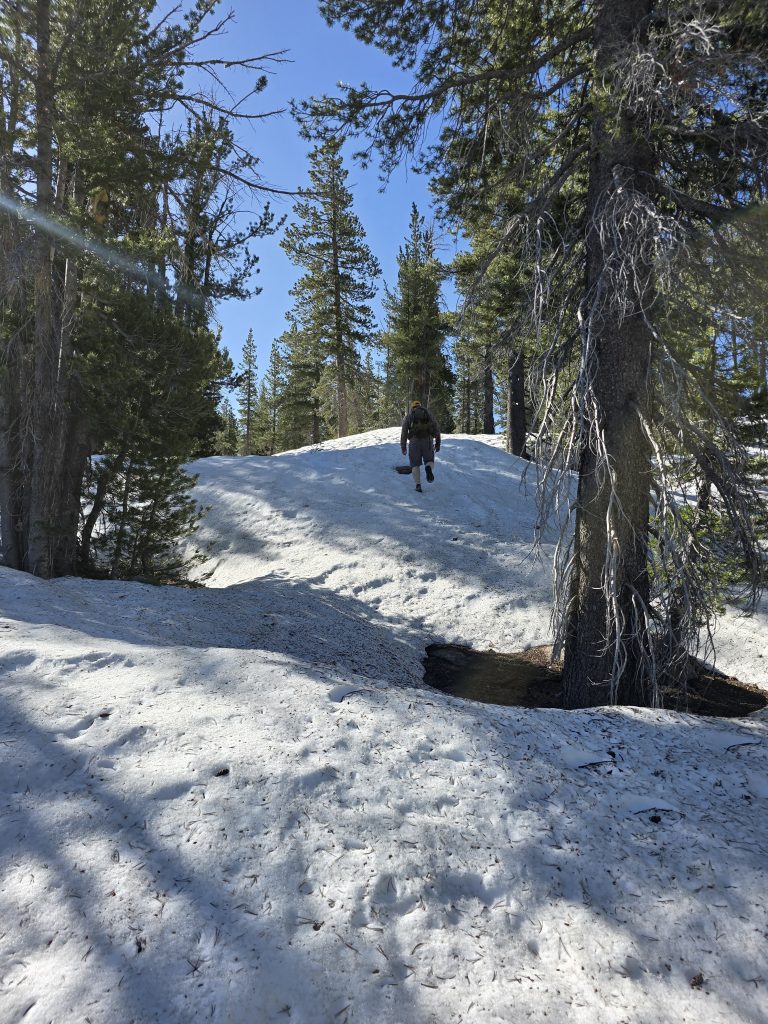 Hiking in snow on the Tahoe Rim Trail