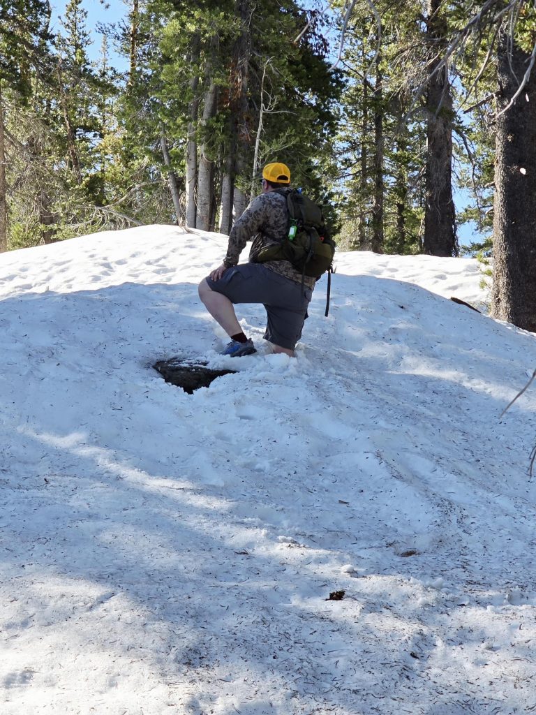 Post-holing in the snow on Tahoe Rim Trail