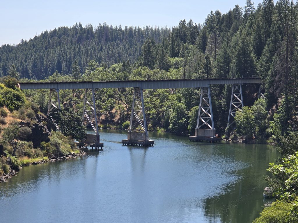 The profile of the Stand By Me train bridge trestle from a distance