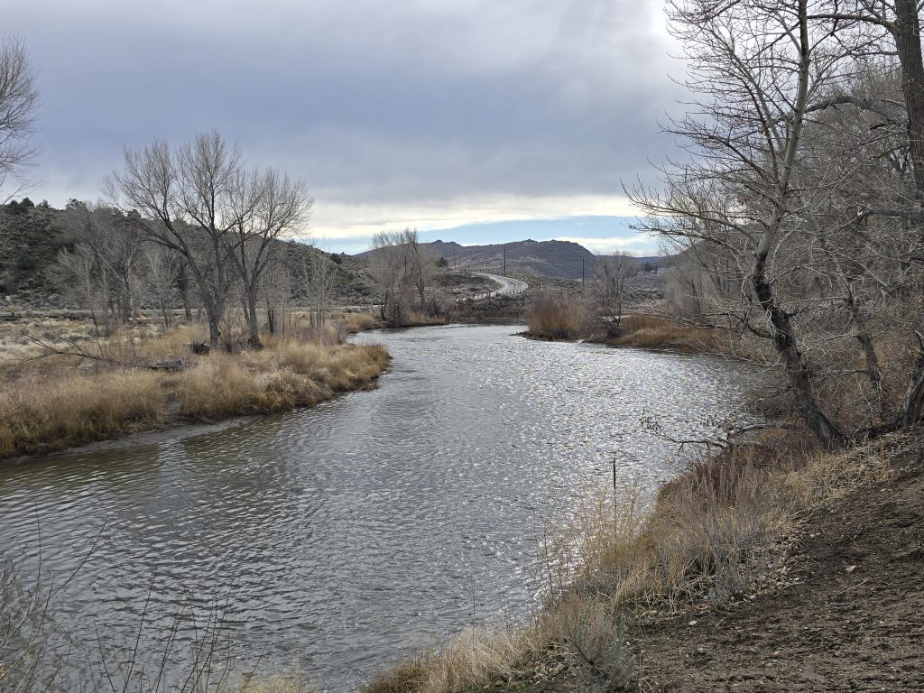 Carson River along Mexican Ditch Trail during winter hiking in Carson City
