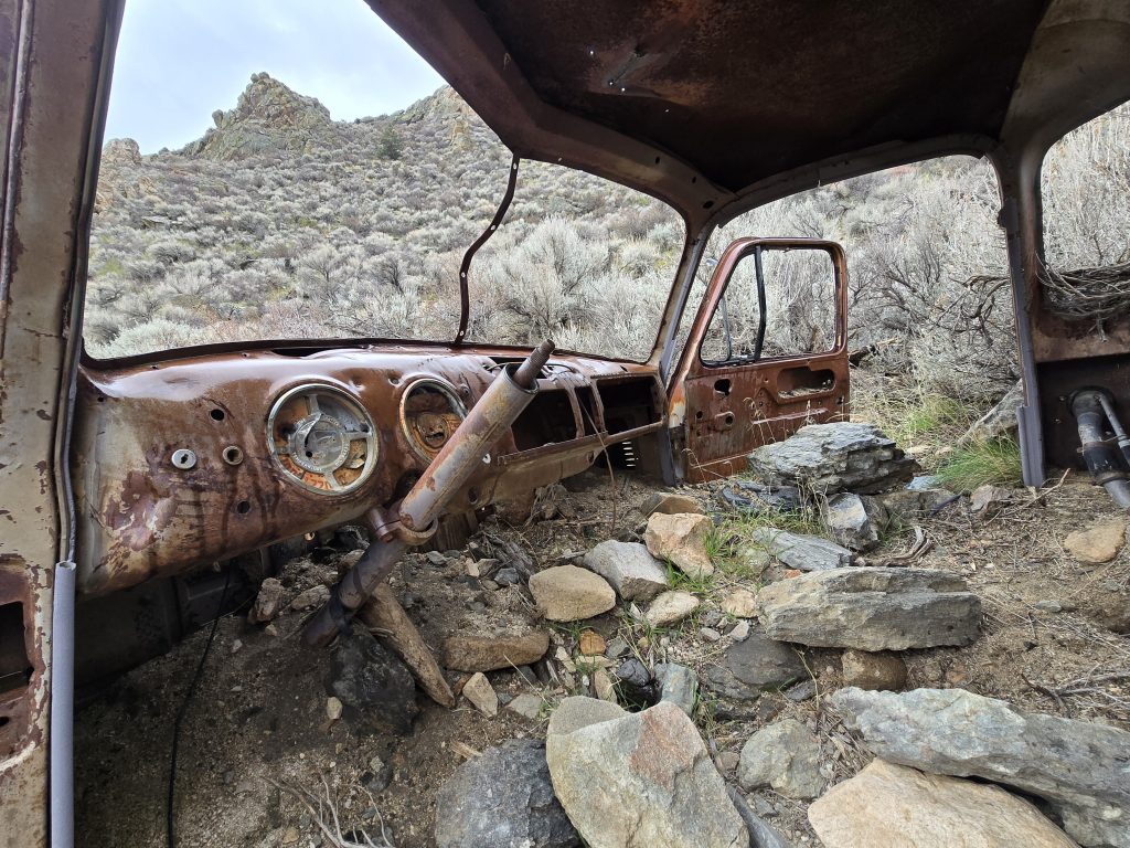 Inside the dead truck in Dead Truck Canyon on Prison Hill