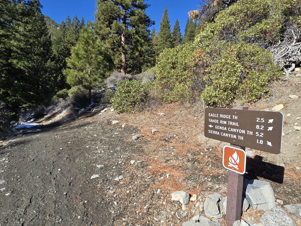 Trail sign on Sierra Canyon Trail to Genoa Falls