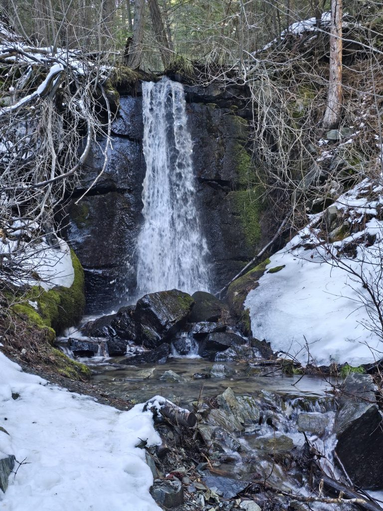 Genoa Falls in winter along the Sierra Canyon Trail
