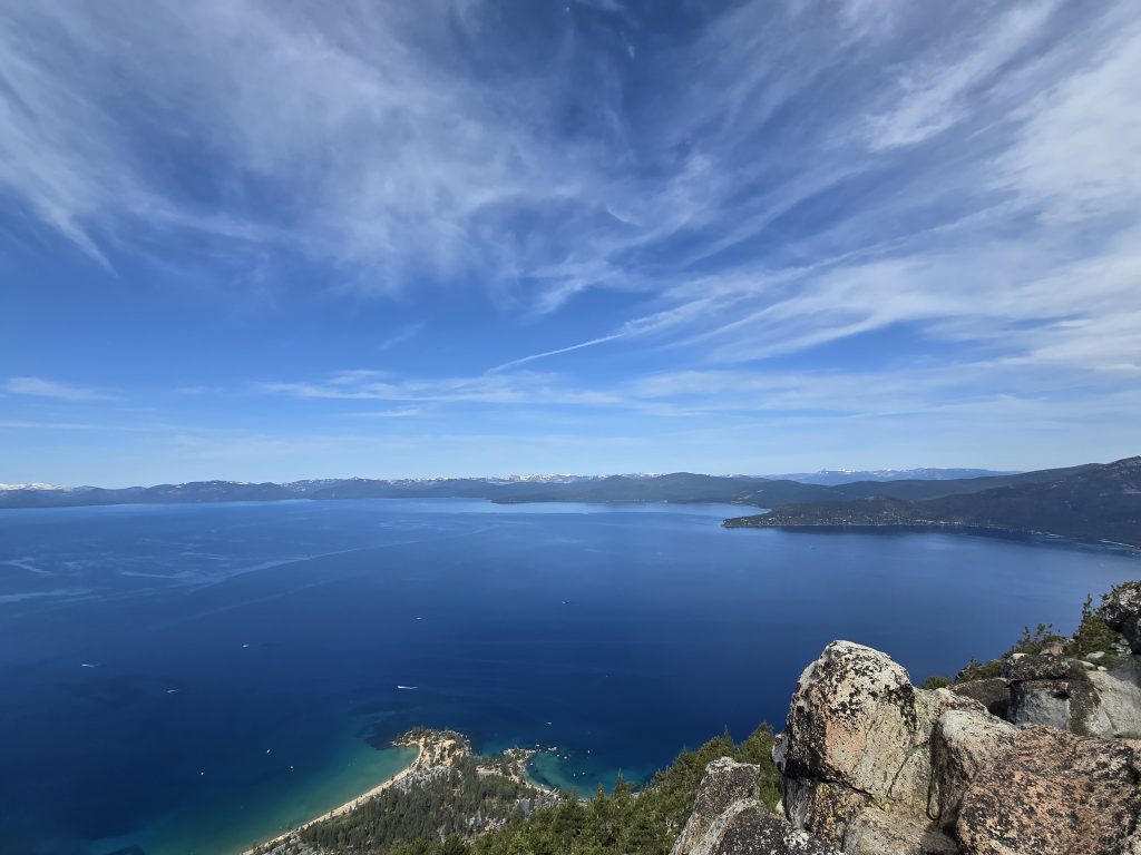 View of Sand Harbor and north shore of Lake Tahoe from Herlan Peak