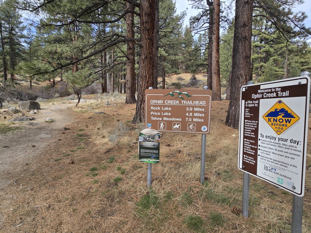 Ophir Creek Trail trailhead sign