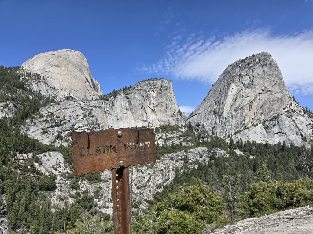 Views of Half Dome, Mt Broderick, and Liberty Cap from Clark Point on John Muir Trail in Yosemite