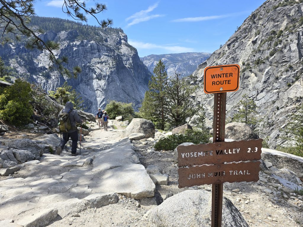 Trail signage from Clark Point on John Muir Trail in Yosemite