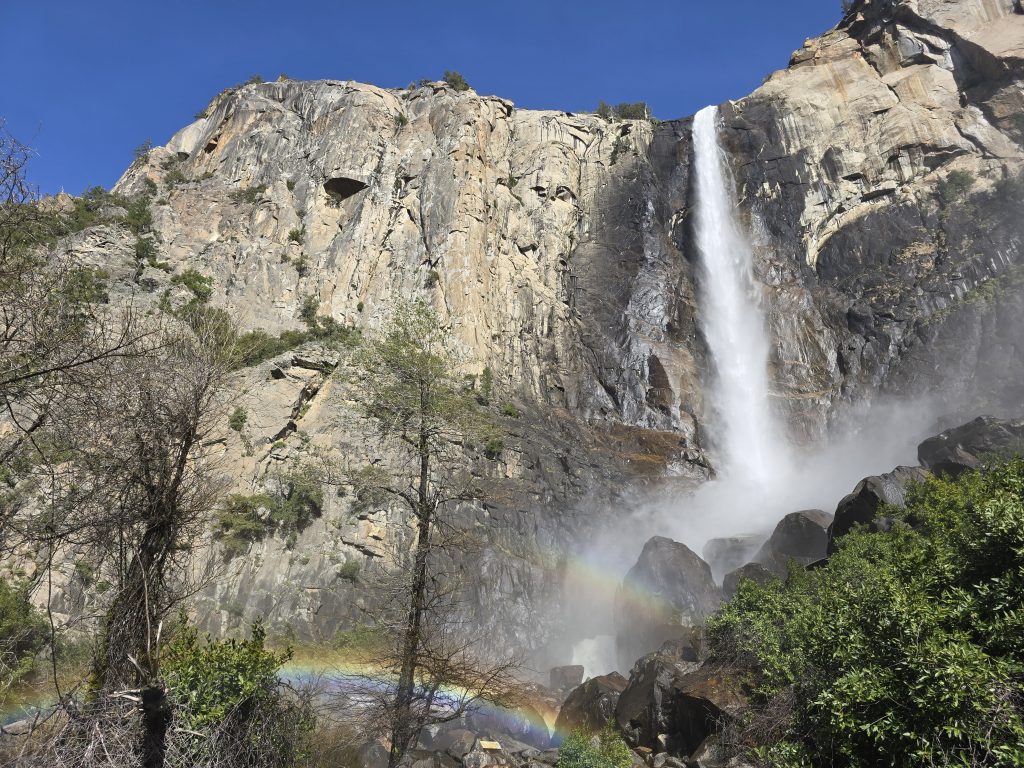 Bridalveil Falls with a double rainbow in Yosemite