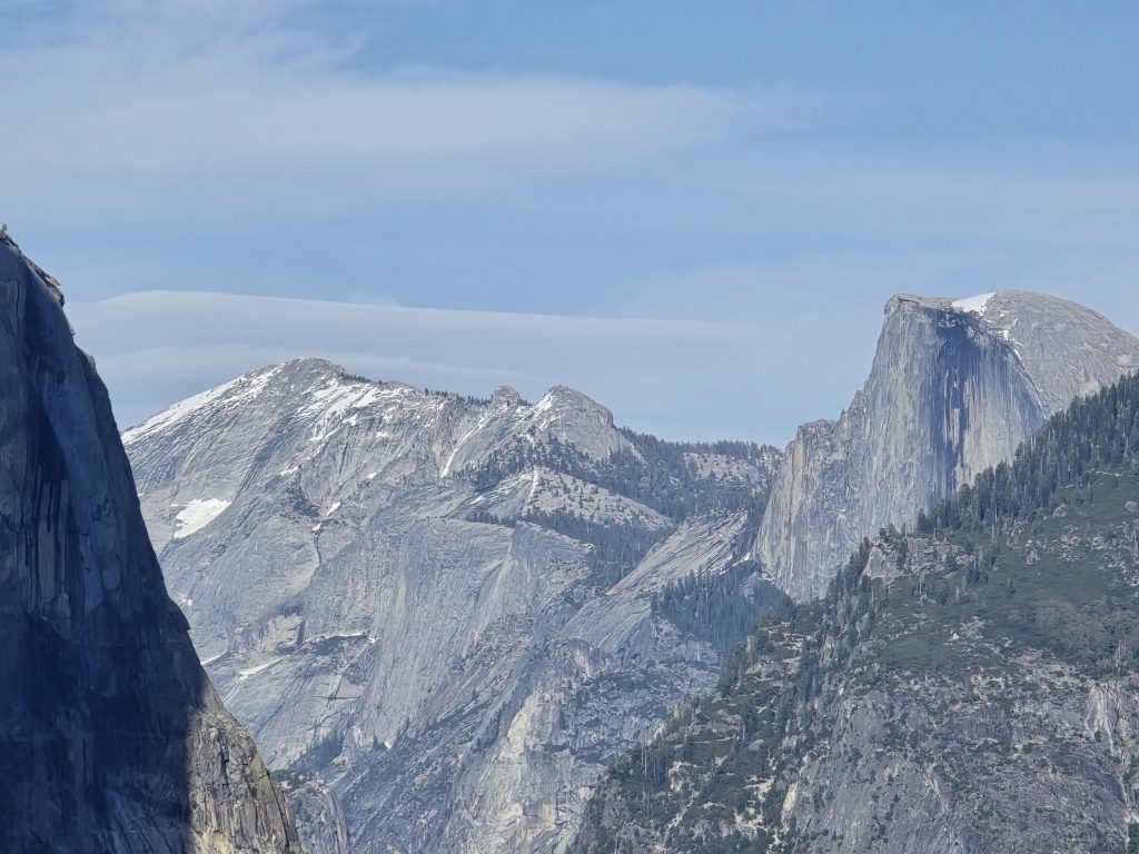 A close-up of Clouds Rest and Half Dome from Tunnel View in Yosemite National Park.