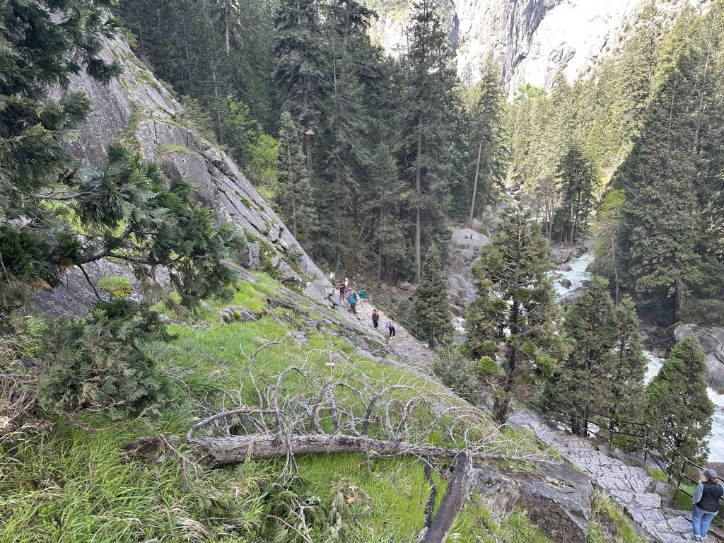 Looking down on the Mist Trail in Yosemite en route to Vernal Falls
