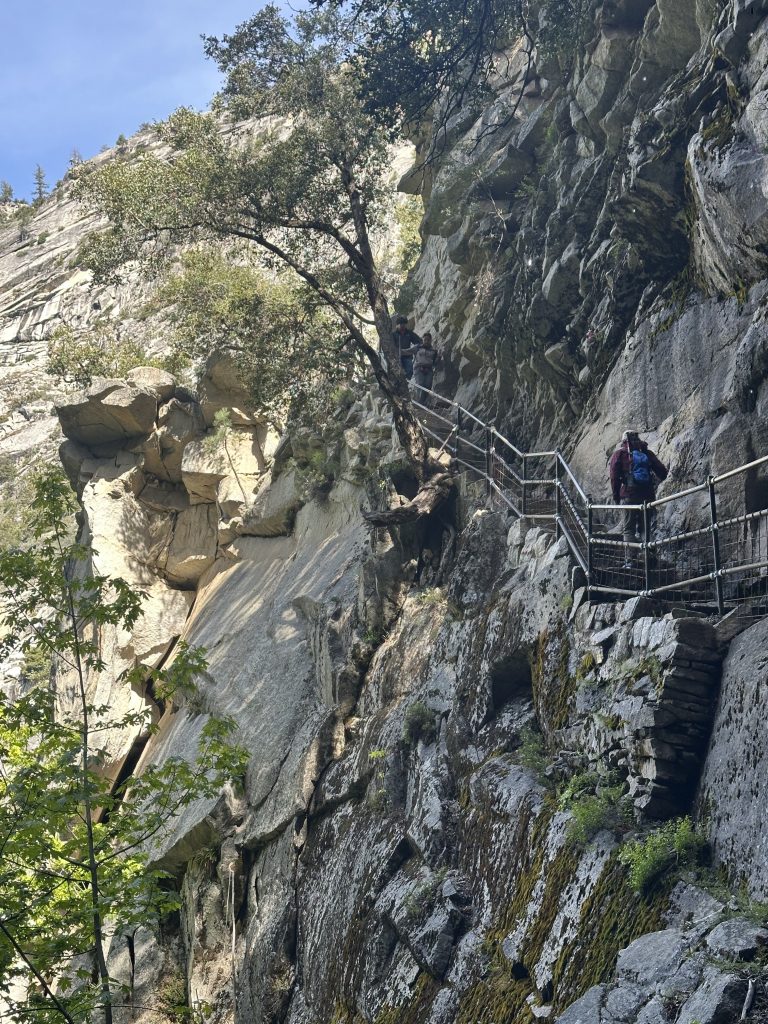 A narrow section of trail to the top of Vernal Falls in Yosemite