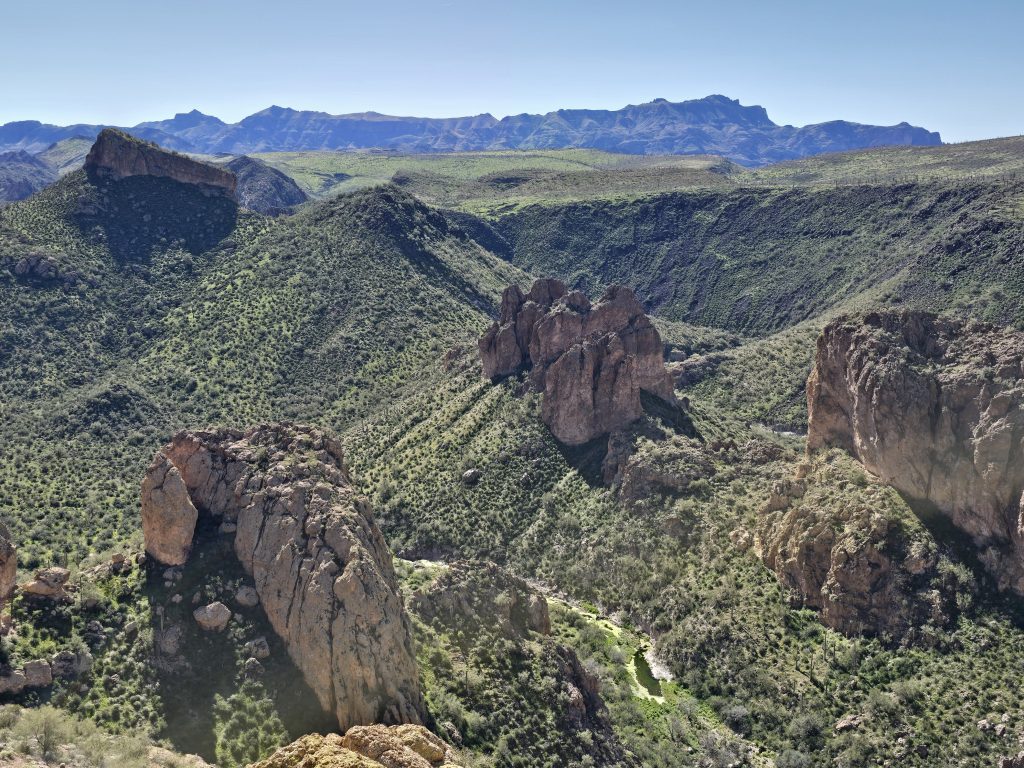 View of Boulder Creek in Boulder Canyon from the vista point of the Boulder Canyon hike