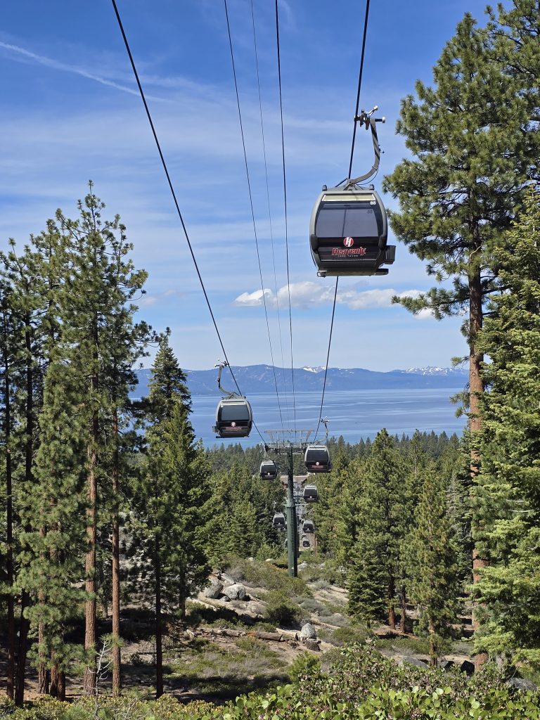 Heavenly gondola with Lake Tahoe in the background on the Van Sickle Rim Trail hike