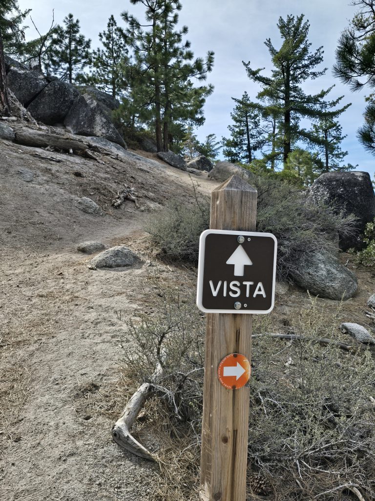 Vista signpost on Van Sickle Rim Trail in Van Sickle Bi-State Park