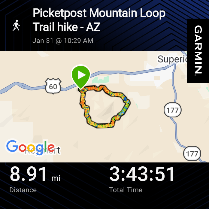 Picketpost Mountain Loop hike stats