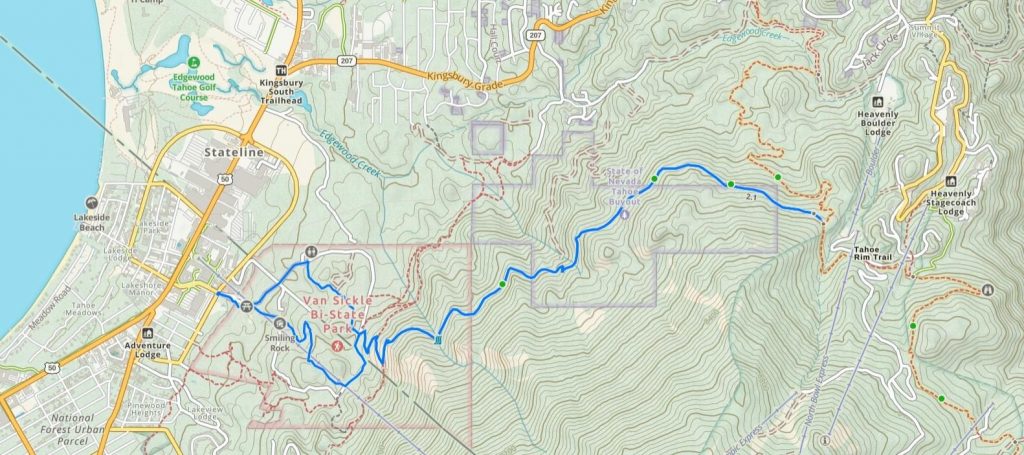 Van Sickle Trim Trail hike route map in Van Sickle Bi-State Park