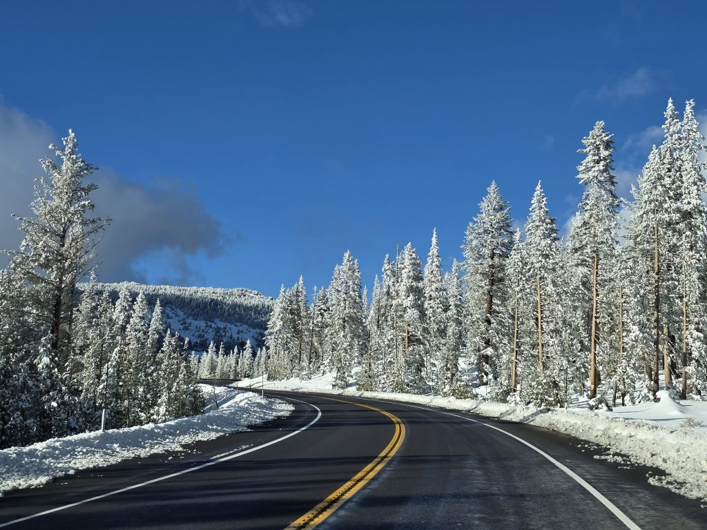 Tahoe Mt Rose Highway after April snowstorm
