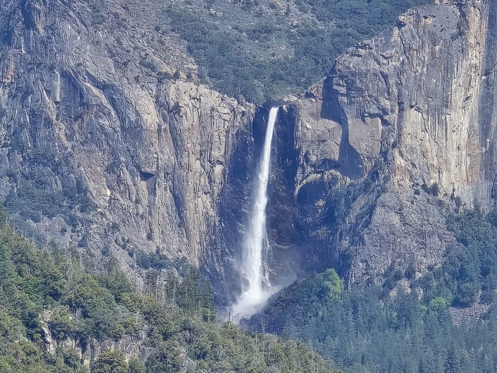 Bridal Veil Falls view from a roadside stop in Yosemite