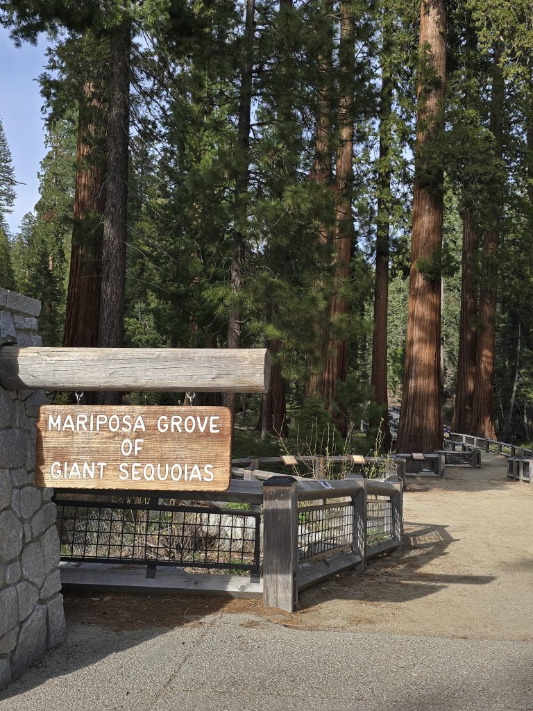 Mariposa Grove trail sign on Grizzly Giant Loop Trail in Yosemite National Park
